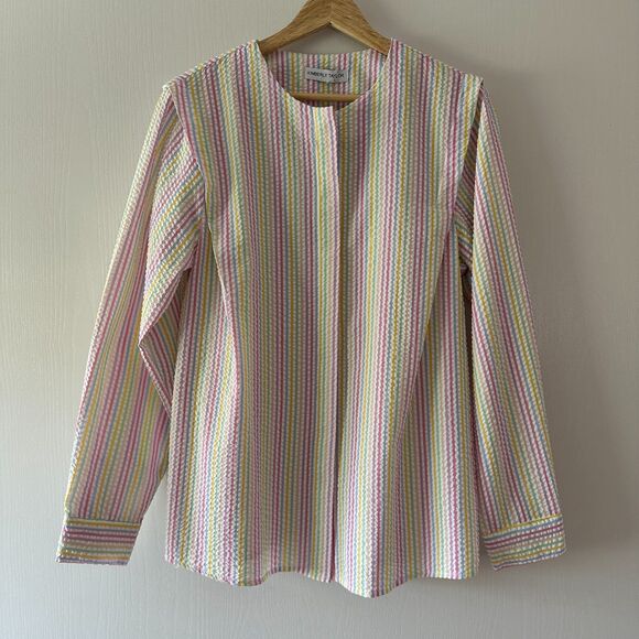 Kimberly Taylor Womens Pastel Rainbow Multicolor‎ Gauze Structured Blouse Medium - Picture 1 of 7
